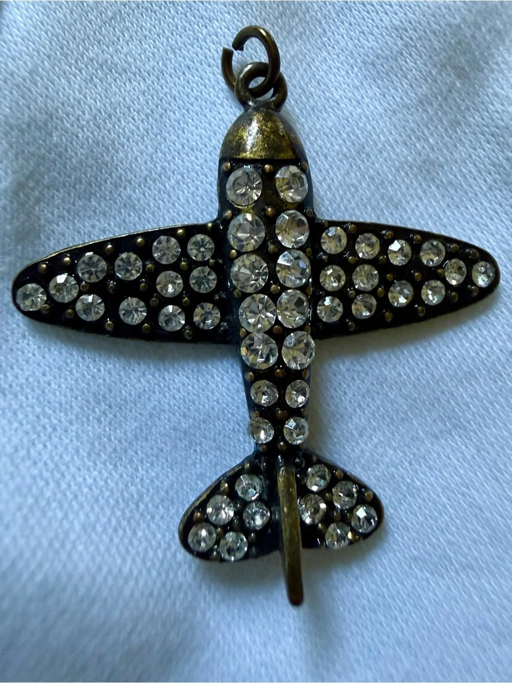 Vintage Airplane Rhinestone Pendant Charm Antique Bronze Style Unisex Jewelry